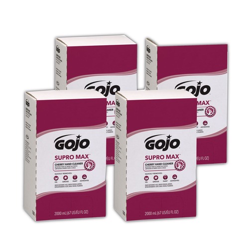 Soap Refills | GOJO Industries 7282-04 SUPRO MAX 2000 mL Refill Cherry Lotion Hand Cleaner (4/Carton) image number 0