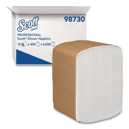 Dinner Napkins | Scott 98730 12 in. x 17 in. 1-Ply Full-Fold Dispenser Napkins - White (6000/Carton) image number 0