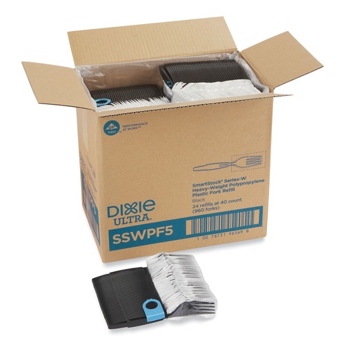 Disposable Forks | Dixie SSWPF5 SmartStock Wrapped Heavyweight Cutlery Forks Refill - Black (960/Carton) image number 0