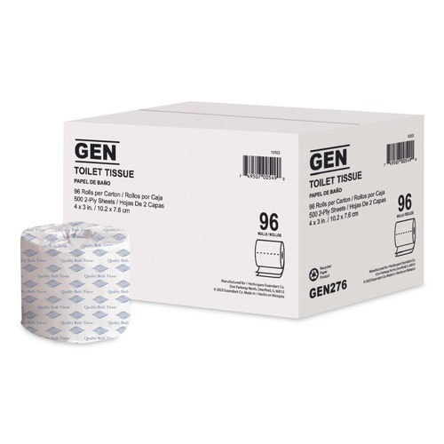 Perforated Roll & Hand Towels | GEN GEN276 4 in. x 3 in. 2-Ply Standard Bath Tissue - White (96/Carton) image number 0