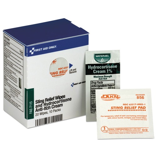 First Aid Kit Refills | First Aid Only FAE-7115 10-Hydrocortisone Packs 20-Sting Relief Wipes Refill for SmartCompliance Cabinet image number 0