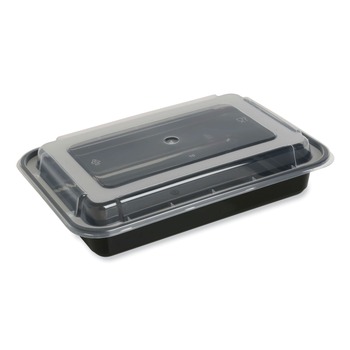 GEN FCPP-BC-32RECT 8.81 in. x 6.02 in. x 2.24 in. 32 oz. Plastic Microwavable Food Container with Lid - Rectangular Black/Clear (150/Carton)