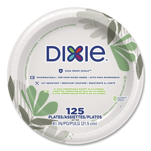 Plates | Dixie UX9PATH Pathways Soak-Proof Shield 8.5 in. Paper Plates - Green/Burgundy (125/Pack) image number 0