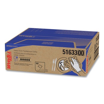 WypAll 51633 12.5 in. x 23.5 in. Heavy-Duty Foodservice Cloths - Blue (100/Carton)