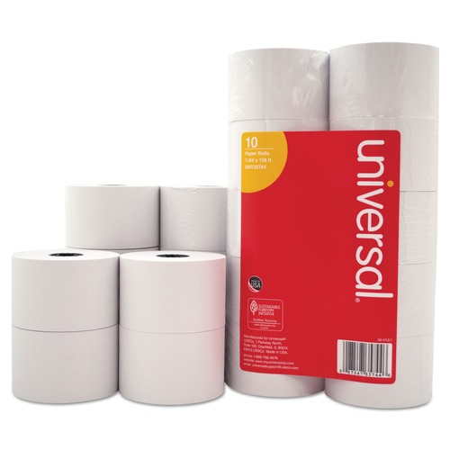 Perforated Roll & Hand Towels | Universal UNV35744 1.75 in. x 138 ft. 0.5 in. Core Impact and Inkjet Print Bond Paper Rolls - White (10/Pack) image number 0