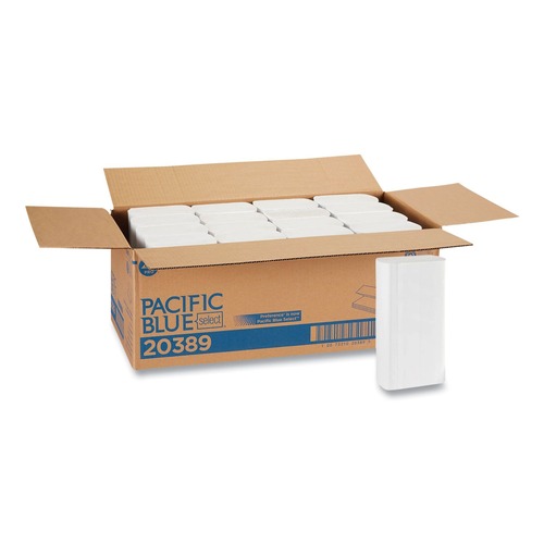 Perforated Roll & Hand Towels | Georgia Pacific Professional 20389 9.2 in. x 9.4 in. 1-Ply Pacific Blue Select Folded Paper Towels - White (16 Packs/Carton) image number 0