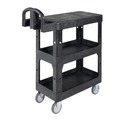 Carts | Rubbermaid Commercial 2203280 BRUTE 25.24 in. x 48.63 in. x 46.18 in. 3 Shelves 600 lb Capacity Resin 3-Shelf Heavy-Duty Ergo Flat Utility Cart - Black image number 3