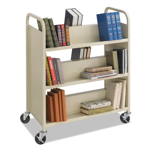 Carts | Safco 5357SA 36 in. x 18.5 in. x 43.5 in. 300 lbs. Capacity 6 Shelves Metal Steel Double-Sided Book Cart -  Sand image number 0