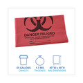 Low-Density Trash Bags | Boardwalk A8046PRK 40 in. x 46 in. 45 gal. 1.3 mil Linear Low Density Health Care Trash Can Liners - Red (100/Carton) image number 1