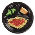 Plates | Chinet 81430 10.25 in. Diameter Heavyweight Plastic 3-Compartment Plates - Black (500/Carton) image number 1