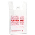 T-Sacks & Thank You Bags | Inteplast Group THW2VAL 12 in. x 7 in. x 23 in. HDPE T-Shirt Bags - White/Red (500/Carton) image number 0