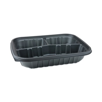  | Pactiv Corp. YCNB12X95203 EarthChoice Entree2Go 3 Compartment 48 oz. 11.75 in. x 8.75 in. x 2.13 in. Plastic Takeout Container - Black