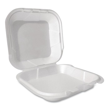 Plastifar 12091 8 in. x 8.56 in. x 2.76 in. Secure Two Tab Latch Poly Bag Foam Hinged Lid Container - White (200/Pack)