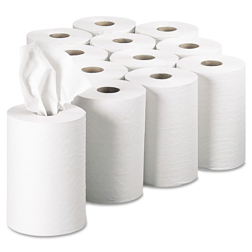 Perforated Roll & Hand Towels | Georgia Pacific Professional 28706 Pacific Blue Basic 7.88 in. x 350 ft. 1-Ply Nonperforated Paper Towels - White (12-Rolls/Carton) image number 0