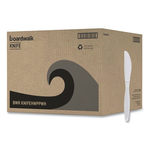 Disposable Knives | Boardwalk BWKKNIFEHWPPWH Heavyweight Polypropylene Cutlery Knife - White (1000/Carton) image number 0