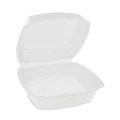 Food Containers & Lids | Pactiv Corp. YTH100800000 6.38 in. x 6.38 in. x 3 in. Foam Hinged Lid Container With Single Tab Lock - White (500/Carton) image number 1