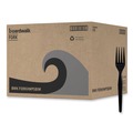 Disposable Forks | Boardwalk BWKFORKHWPSBIW Heavyweight Wrapped Polystyrene Fork Cutlery - Black (1000/Carton) image number 0