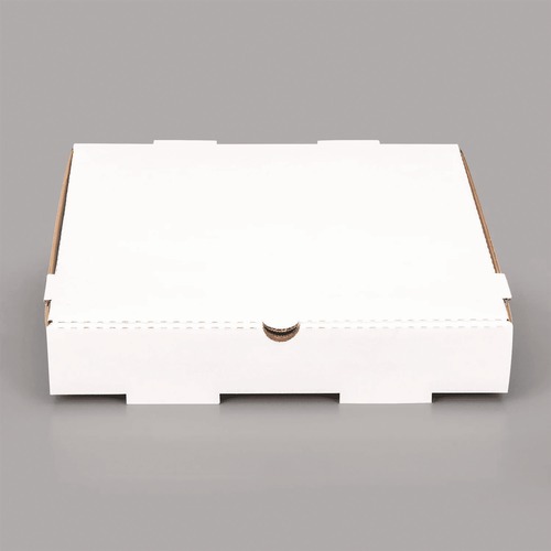 Pizza Boxes | Karat FP-PBF12W 12 in. x 12 in. x 1.97 in. Corrugated Paper Boxes - White/Brown (50/Bundle) image number 0