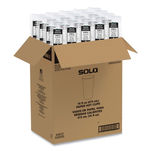 Cups | SOLO 316PLA-PLANET 16 oz Compostable Paper Hot Cups - White/Green (1000/Carton) image number 0
