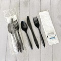 Cutlery Kits | Boardwalk BWKCOMBO6KIT 6-Piece 5.86 in. Plastic Fork/Knife/Napkin/Pepper/Salt/Spoon Cutlery Kit - Black (250/Carton) image number 3