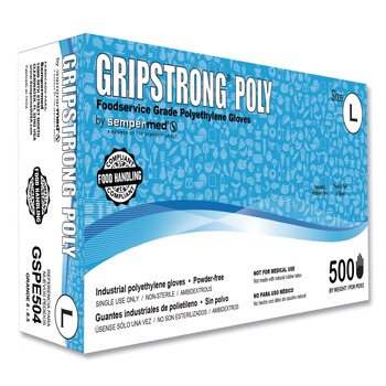 GripStrong Poly GSPE504 Foodservice Grade Polyethylene Gloves - Clear/Large (500/Box, 20 Boxes/Carton)