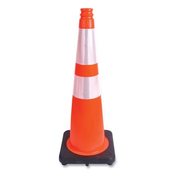 TRAFFIC SAFETY | Tatco 35500 10.75 in. x 10.75 in. x 28 in. Traffic Cone - Orange/Silver/Black