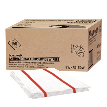 Boardwalk 3282 1-Ply 12 in. x 21 in. Antimicrobial Foodservice Wipers - Red/White (150/Carton)