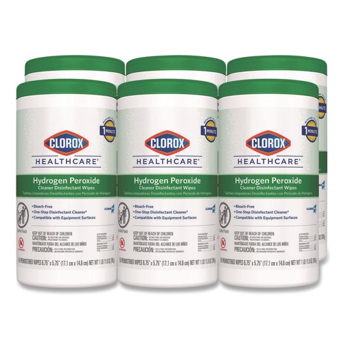 Cleaning Cloths & Wipes | Clorox Healthcare 30825 5.75 in. x 6.75 in. Hydrogen Peroxide Cleaner Disinfectant Wipes - White Unscented (6/Carton) image number 0