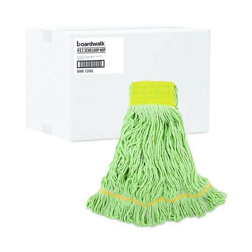 Mop Heads | Boardwalk BWK1200LCT EcoMop Recycled Fiber Looped-End Mop Heads - Large, Green (12/Carton) image number 0