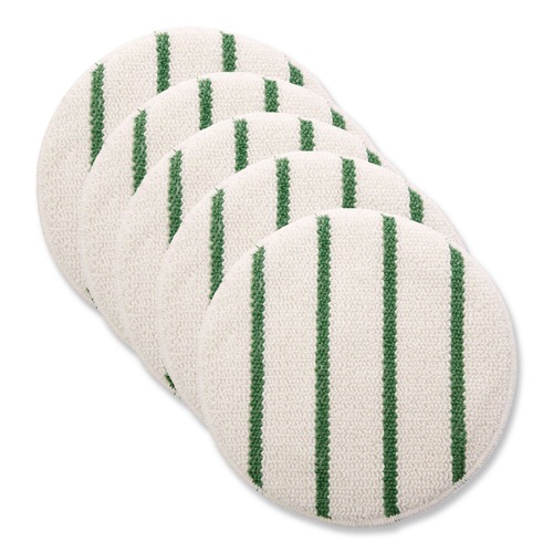 Carpet Bonnets | Rubbermaid Commercial FGP26900WH00 19 in. Diameter Low Profile Scrub-Strip Carpet Bonnet - White/Green (5/Carton) image number 0