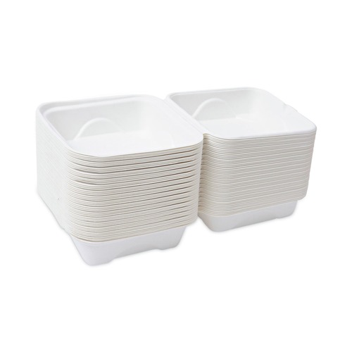 Food Containers & Lids | Eco-Products EP-HC6 6 in. x 6 in. x 3 in. Bagasse Hinged Sugarcane Clamshell Containers - White (500/Carton) image number 0