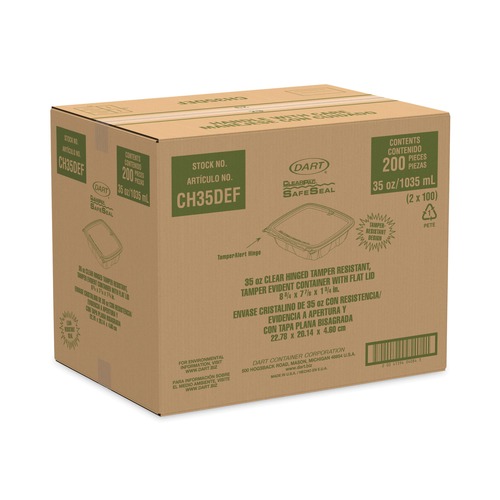 Food Containers & Lids | Dart CH35DEF ClearPac SafeSeal 7.9 in. x 8.8 in. x 1.8 in. Tamper-Resistant/Evident Containers - Clear (200/Carton) image number 0