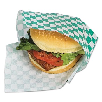 JANITORIAL | Bagcraft P057950 Grease-Resistant Paper Wraps And Liners, 12 X 12, Green Check, 1,000/box, 5 Boxes/carton
