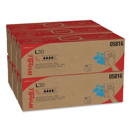 Perforated Roll & Hand Towels | WypAll 05816 L30 POP-UP Box 9.8 in. x 16.4 in. Towels - White (120/Box, 6 Boxes/Carton) image number 0