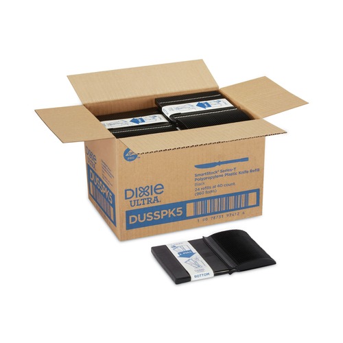 Disposable Knives | Dixie DUSSPK5 SmartStock Tri-Tower Dispensing System Polypropylene Knives - Black (40/Pack, 24 Packs/Carton) image number 0