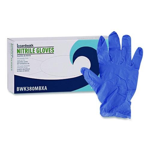 Food Service Disposable & Single Use Gloves | Boardwalk 380MCTA 380 Series 4 mil Thick 9.5 in. Long Powder-Free Disposable General-Purpose Nitrile Gloves - Medium, Blue (100/Box, 10 Boxes/Carton) image number 0