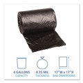 Low-Density Trash Bags | Boardwalk H3417RKKR01 4 Gallon 0.35 mil 17 in. x 17 in. Perforated Roll Low-Density Waste Can Liners - Black (50 Bags/Roll, 20 Rolls/Carton) image number 4