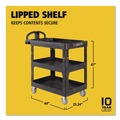 Carts | Rubbermaid Commercial 2196862 BRUTE 25.24 in. x 44 in. x 47 in. 3 Shelves 600 lb Capacity Resin 3-Shelf Heavy-Duty Ergo Lipped Utility Cart - Black image number 6