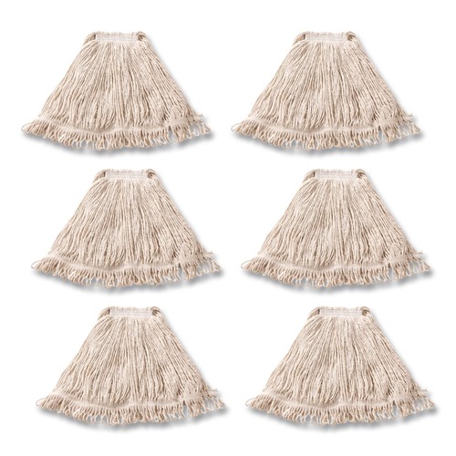 Mop Heads | Rubbermaid Commercial FGD11306WH00 1 in. Headband Super Stitch Cotton Looped End Wet Mop Head - Large, White (6/Carton) image number 0