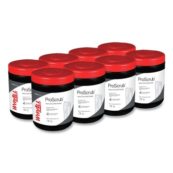 WypAll 58310 12 in. x 9.5 in. Power Clean ProScrub Pre-Saturated Citrus Wipe - Green/White (50/Canister, 8 Canisters/Carton)