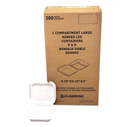 Food Containers & Lids | Plastifar 12084 9 in. x 10 in. x 3 in. Foam Hinged Lid Containers - White (200/Carton) image number 0