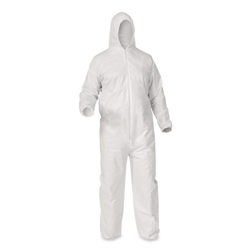 Safety Apparel | Ansell KCC38942 A35 Liquid and Particle Protection Zipper Front Hooded Coveralls - 3X-Large, White (25/Carton) image number 0