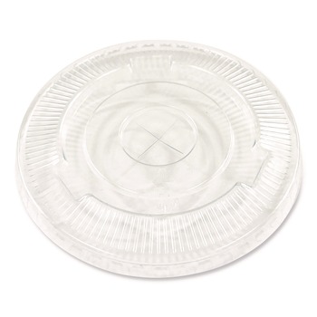 Boardwalk BWKPET910STRAWPK 9 oz. to 10 oz. Crystal-Clear Cold Cup Straw-Slot Lids - Clear (100/Pack)