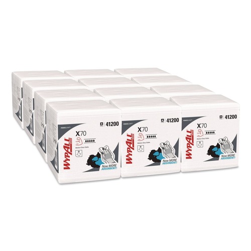 Perforated Roll & Hand Towels | WypAll 41200 X70 1/4-Fold 12-1/2 in. x 12 in. Cloths - White (76/Pack 12 Packs/Carton) image number 0