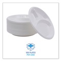 Plates | Boardwalk BWKPLTHIPS10WH3 10 in. Diameter 3-Compartment Hi-Impact Plastic Dinner Plates - White (500/Carton) image number 4