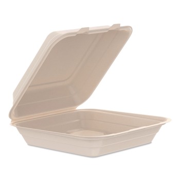 Dart 90FBRHT1 9.14 in. x 9 in. x 2.98 in. ProPlanet Seal Compostable Molded Fiber Hinged Trays - Natural (200/Carton)