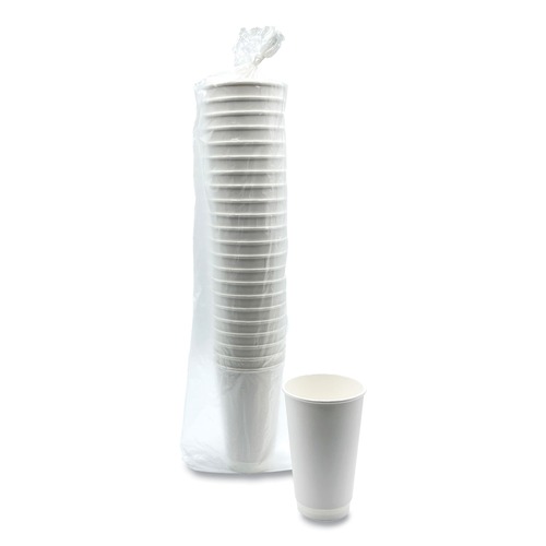 Cups | Boardwalk BWKDW16HCUPPK 16 oz. Double-Walled Paper Hot Cups - White (25/Pack) image number 0