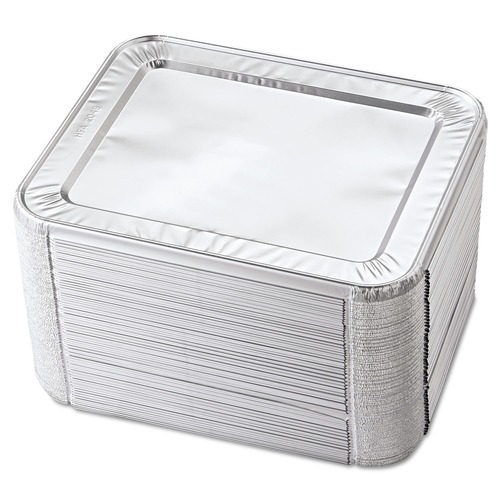 Steam Table Parts | Handi-Foil 204930 12.27 in. x 10.44 in. 30 Gauge Steam Pan Foil Lids Fits Half-Size Pan (100/Carton) image number 0