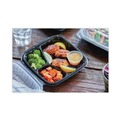 Food Storage Containers & Lids | Pactiv Corp. DC858310B000 21 oz 3-Compartment EarthChoice Vented Dual Color Microwavable Hinged Lid Container - Black/Clear (150/Carton) image number 2