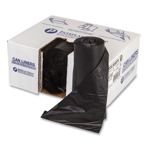 Low-Density Trash Bags | Inteplast Group WSL3036XPK 30 in. x 36 in. 0.9 mil 30 gal Interleaved Roll Low-Density Commercial Can Liners - Black (25 Bags/Roll, 8 Rolls/Carton) image number 0
